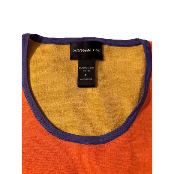Morgan Cole Shirt Sweater Colorblock Sequin pineapple orange yellow purple M - Picture 4 of 4